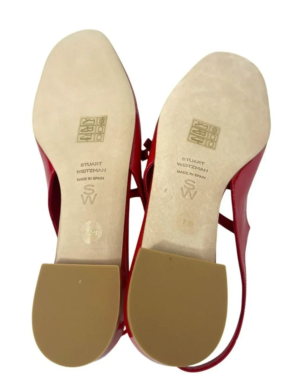 Stuart Weitzman $475 Claris Red Patent Leather Rhinestone Slingback 7.5 NEW